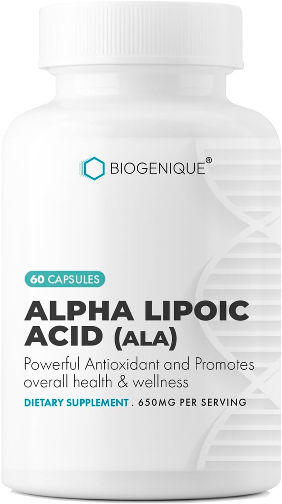 Alpha Lipoic Acid 650mg, stöder antioxidant hälsa och övergripande hälsa, främjar övergripande hälsa och välbefinnande, ALA 60 kapslar - Gjord i USA - Vegan, icke-GMO, Gluten Free