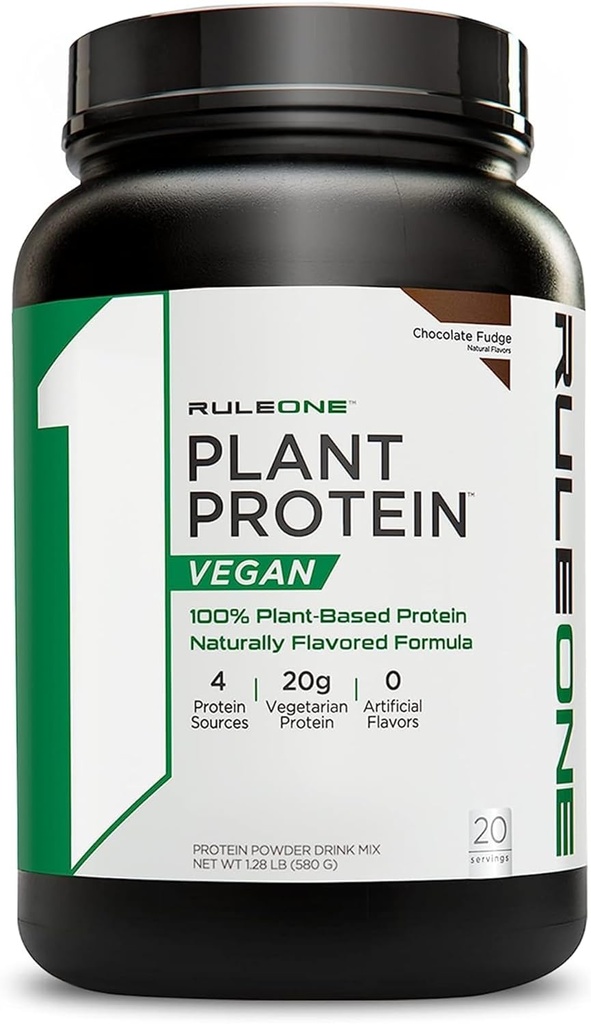 Regel 1 R1 Plant Protein, Chocolate Fudge - 1,28 lbs Powder - 20g Vegan Protein + Naturligt uppförande Aminosyror - 20 portioner
