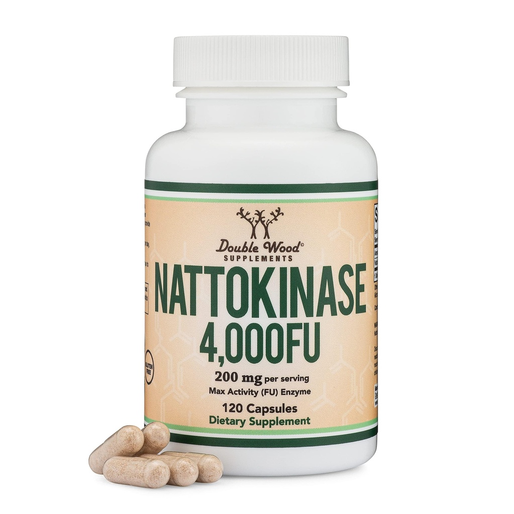 Nattokinase Supplement 4 000 FU-serveringar, 120 kapslar (Derived from Japanese Natto) Systemic Enzymes for Cardiovascular and Circulatory Support av Double Wood