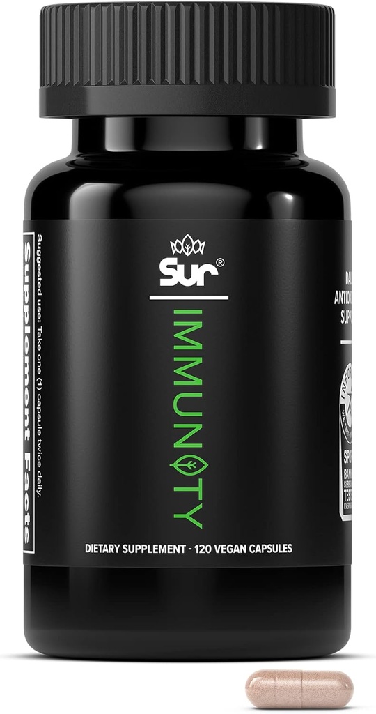 Sur Immunity Immune Support Supplement with Vitamin C, Acerola Cherry, Turmeric & Green Tea Extract - Optimal Defense Wellness Regimen, Antioxidant Blend & Vegan Polyphenol Supplement (120 kapslar)