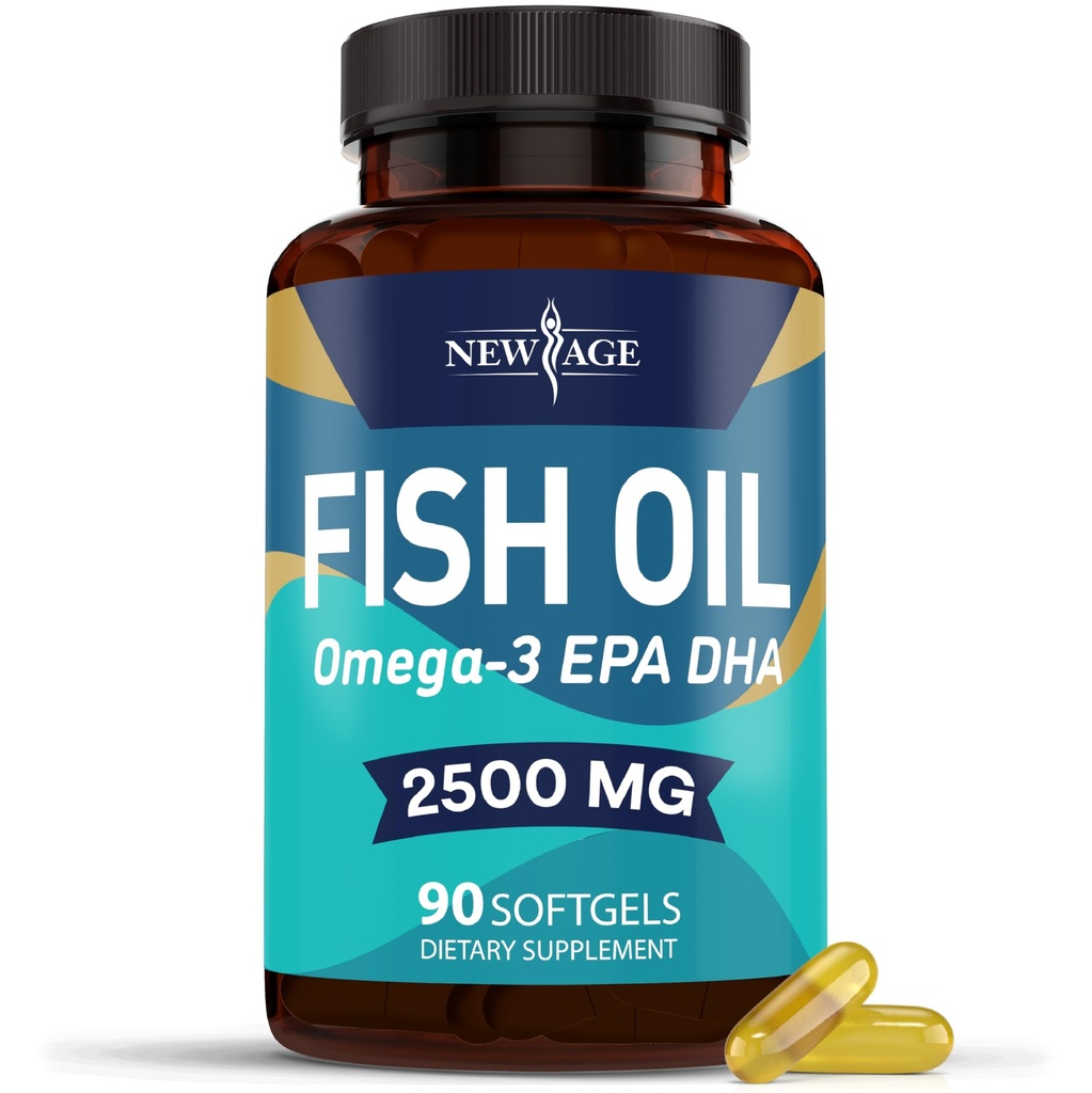 NEW AGE Omega 3 Fish Oil Supplement Immune & Health Support - Främjar Joint, Eye & Skin Health - Non GMO - EPA, DHA Fatty Acids Gluten Free (90 Softgels (Pack of 1))