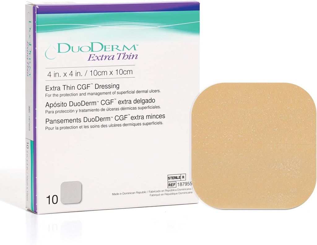 ConvaTec DuoDERM Extra ohut ohjaus Gel Formula 4"x4" Hydrokollooidi Steriili liima pukeutuminen pintahaavoja, alhainen kitka, latex-vapaa, vedenpitävä, Square, Beige, 10ct Box