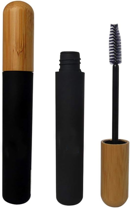 mollensiuer 2Pcs 6ml Refillable Empty Mascara Tube Bottles Vials Black Reusable Eyelash Cream Container Bottle med Eyelash Wand och Bamboo Cap för DIY Mascara, Travel