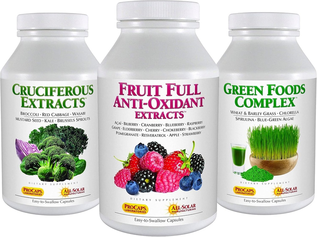 ANDREW LESSMAN 3 Product Healthy Foods Bundle - 60 Räkna var och en av Cruciferous Extracts, Fruit Full Anti-Oxidant Extracts och Green Foods Complex. Ger näringsmässiga fördelar med 20 + hälsosamma livsmedel.