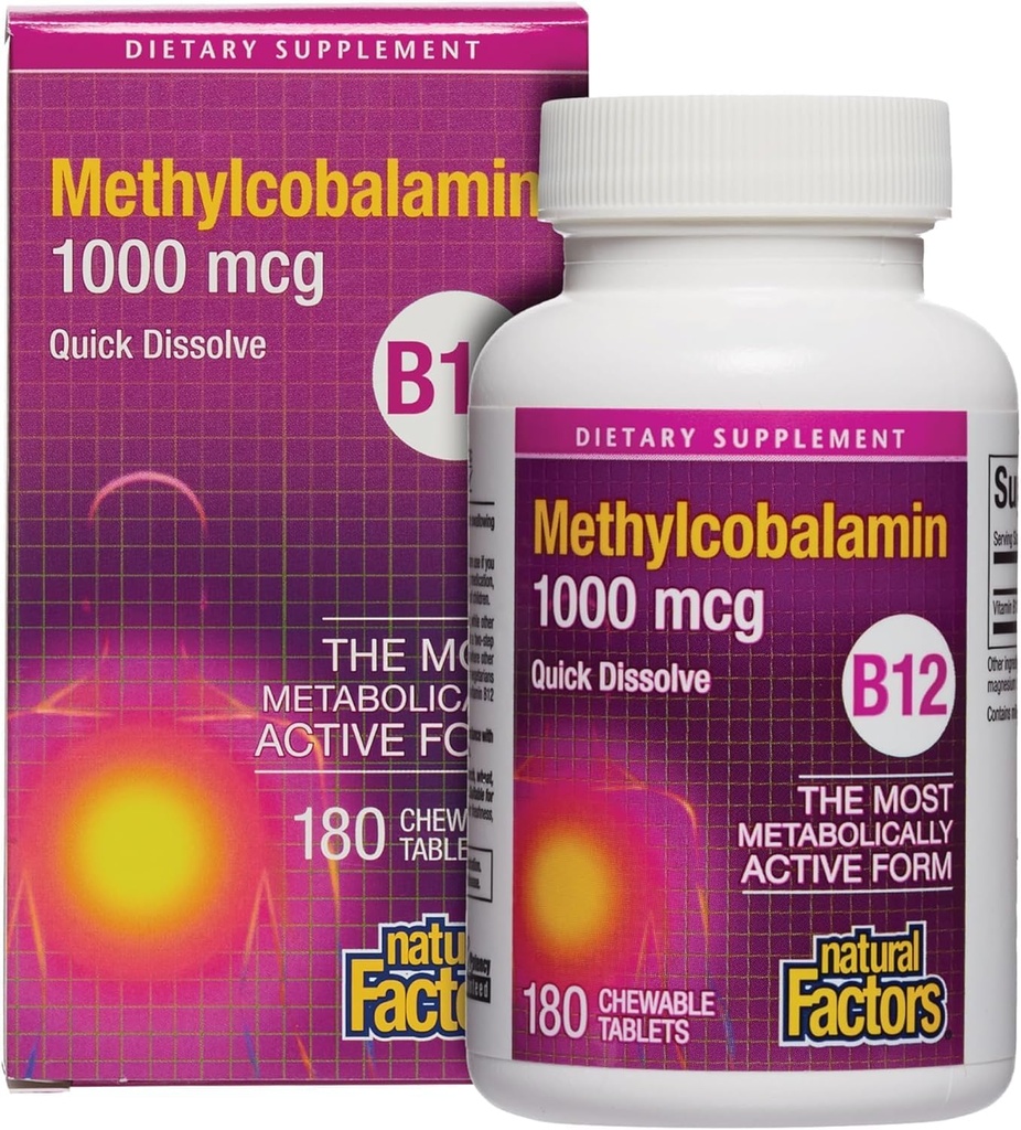 Luonnollinen tekijät, B12-vitamiini Metyylicobalamiini 1000 mikrog, tarjoaa aineenvaihduntaa aktiivisin muoto B12, nopea liuotus tabletteja