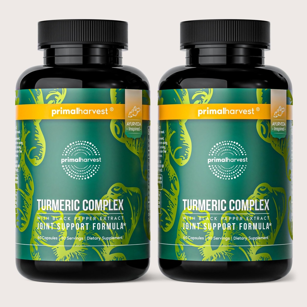 Primal Harvest 2 Pack, Primal Turmeric Complex w/Black Pepper Extract, Joint and Mobility Support Supplement for Women & Men, 120 kapselia