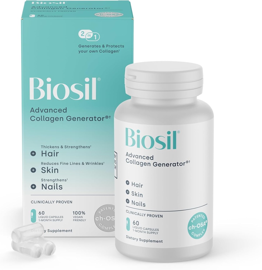 Biosil Collagen Booster Supplement - 60 Vegaanikapselit - Patentoitu ch-OSA Aktivoija ihon, hiusten, kynsien ja nivelten - Tukee luonnon tuotantoa - 30 päivän toimitus