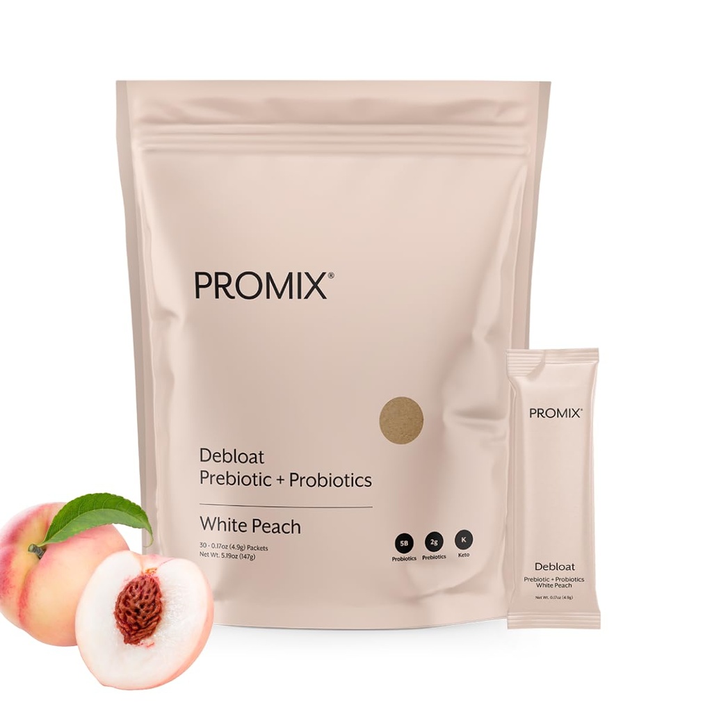 ProMix Nutrition Debloat Prebiotika och Probiotika, Bloating Relief för kvinnor, Gut Cleanse Detox för män och Immune Support - White Peach - 30 portioner (Pack of 30)