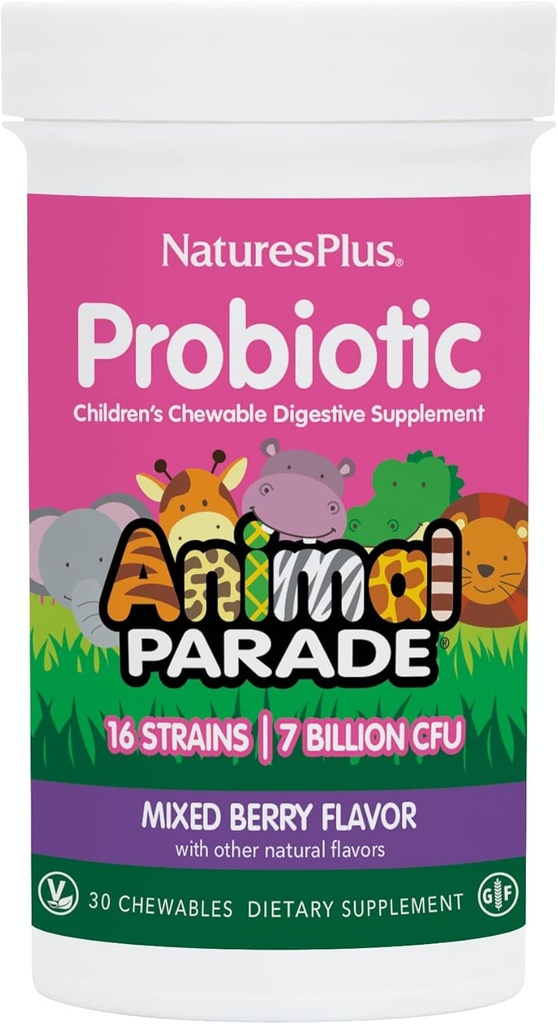 NaturesPlus Animal Parade Probiootti, Mixed Berry - 30 Chewables - Children...
