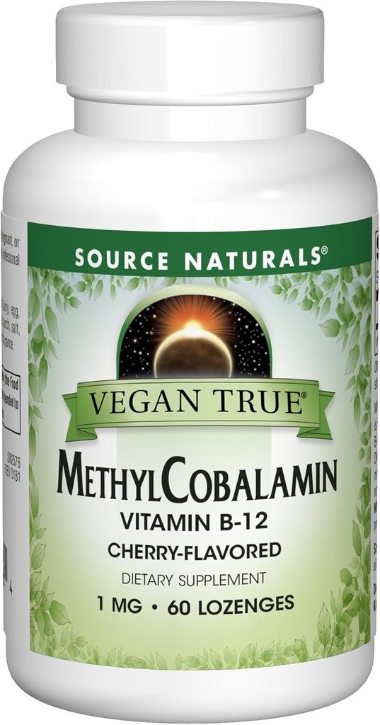 Source Naturals Vegaanimetyylikobalamiini, B-12-vitamiini Cherry Flavored Dietary Supplement, 1 Mg - 60 Lozenges