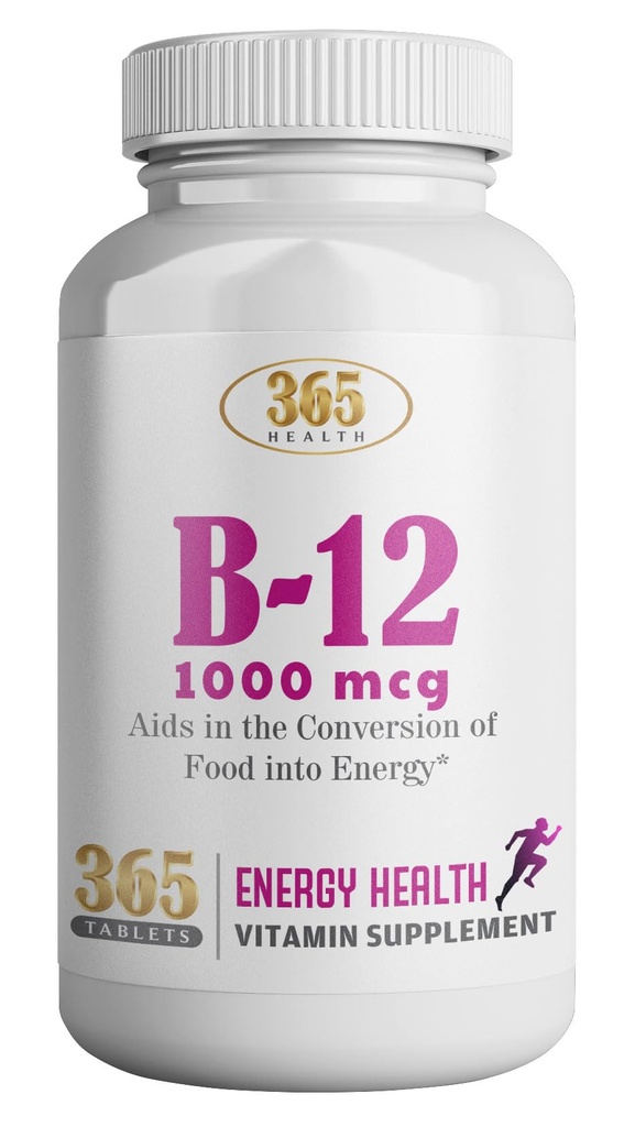 365 Hälsa av HEALTHLIFE Vitamin B12 1000mcg Tablets, Stöd energiomvandling, Kosttillskott för energi Metabolism Support, 365 Dag Supply