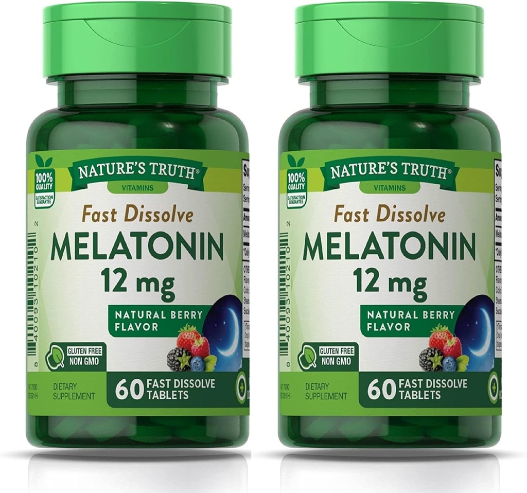 Luonnon Totuus Melatoniini 12 mg, Natural Berry Flavor, 60 kreivi, Multi (Pakkaus 2)