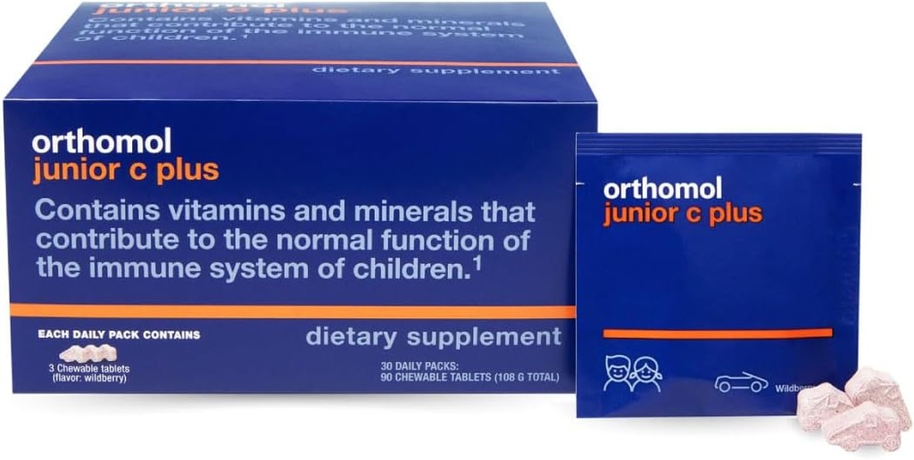 Orthomol Immun Junior C Plus, Lasten monivitamiini, Wildberry Flavor, 30 päivän tarjonta