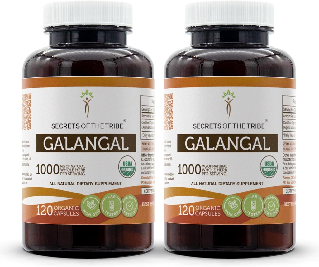 Tribe Galangalin salaisuudet USDA Organic 120 kapselia (2 kpl) ... Valmistettu kasvissyöjäkapseleilla ja Certified Organic Galangal (Alpinia Galangal) Kuivattu juuri (2x120 kapselia)