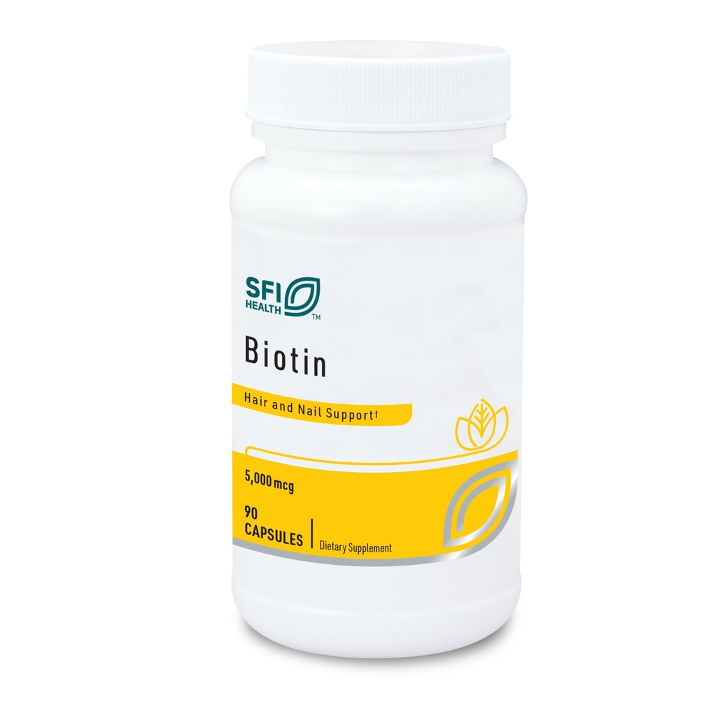Klaire Labs SFI Health 5000mcg Biotin pillerit - Korkea teho Biotin täydentää - vitamiini mukana ihon ja hiusten ravitsemus - maissivapaa, pieni, helppo niellä Hypoallergenic pillereitä (90 Caps)