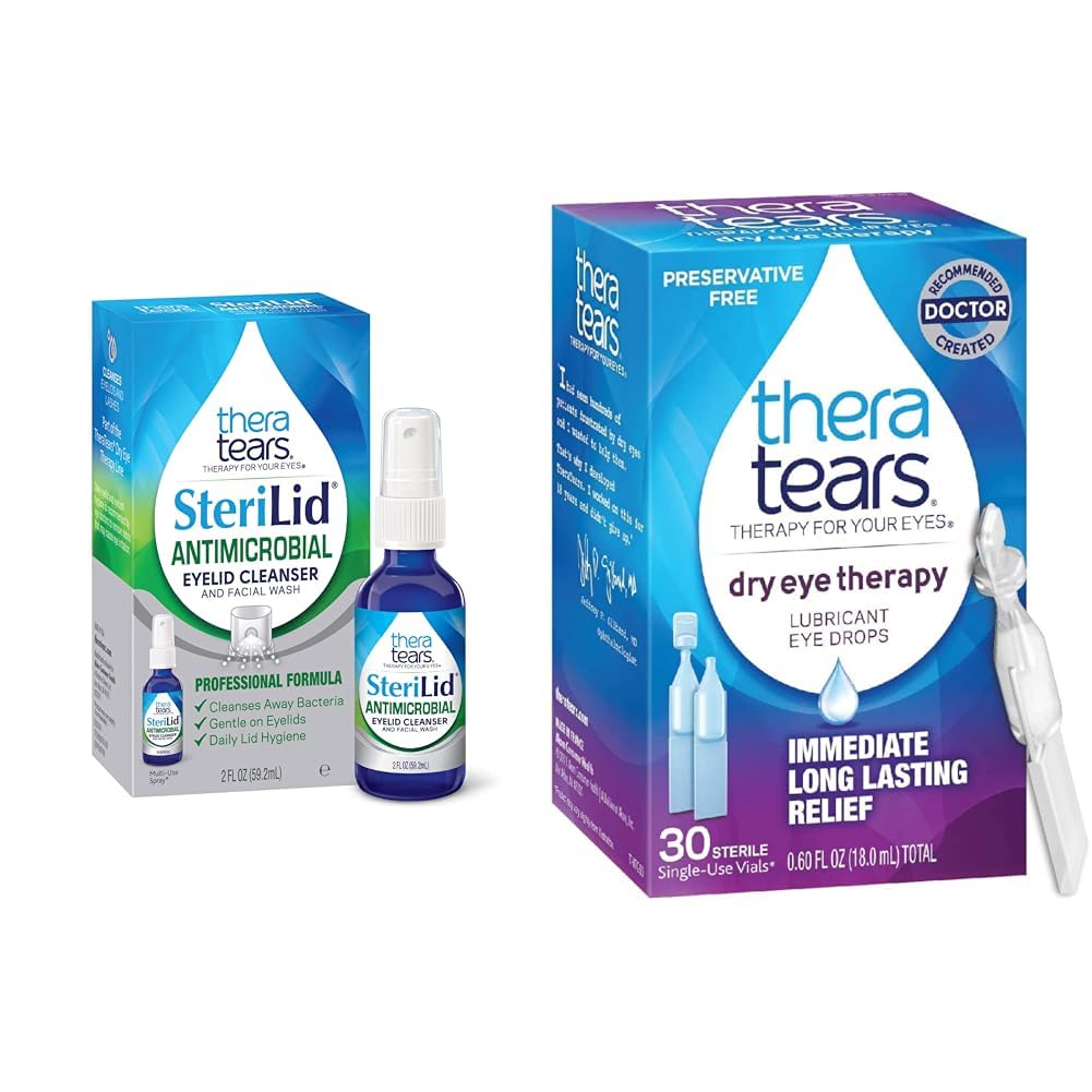 TheraTears SteriLid Eyelid Cleanser och Dry Eye Therapy Lubricant Eye Drops Bundle, 2 fl oz och 30 Vials