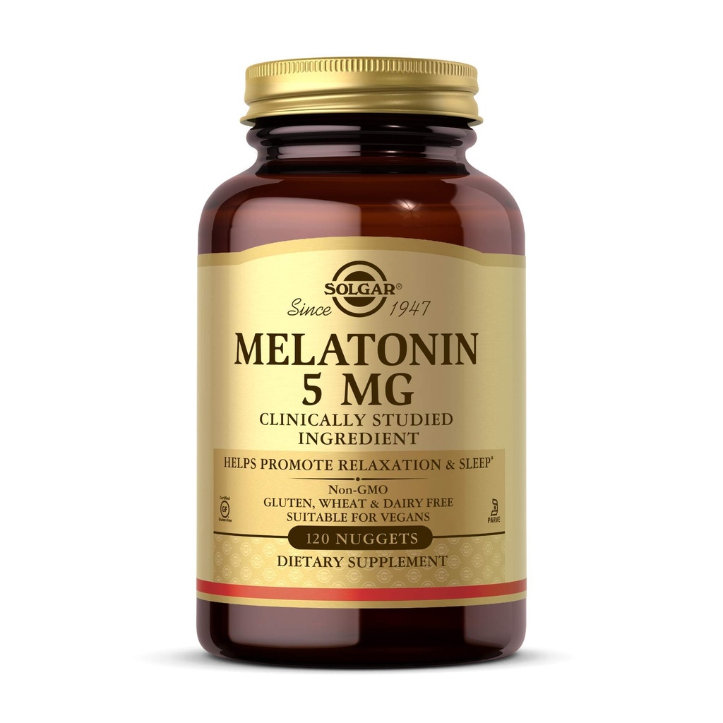 Solgar Melatoniini 5 mg, 120 Nuggets - auttaa edistämään rentoutumista ja lepoa - Kliinisesti tutkittu melatoniini - Vegaani, gluteeniton, maitotuotteeton, Kosher - 120 tarjoilua