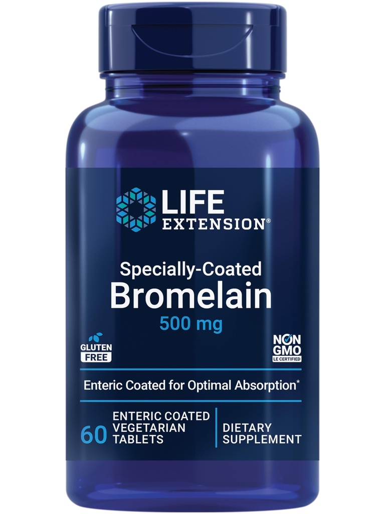 Life Extension Special-Coated Bromelain, Pineapple Extract, Joint Health, Joint Comfort, Vegetarian, Gluten-Free, Non-GMO, 500 mg, 60 enteric-Coated tabletter