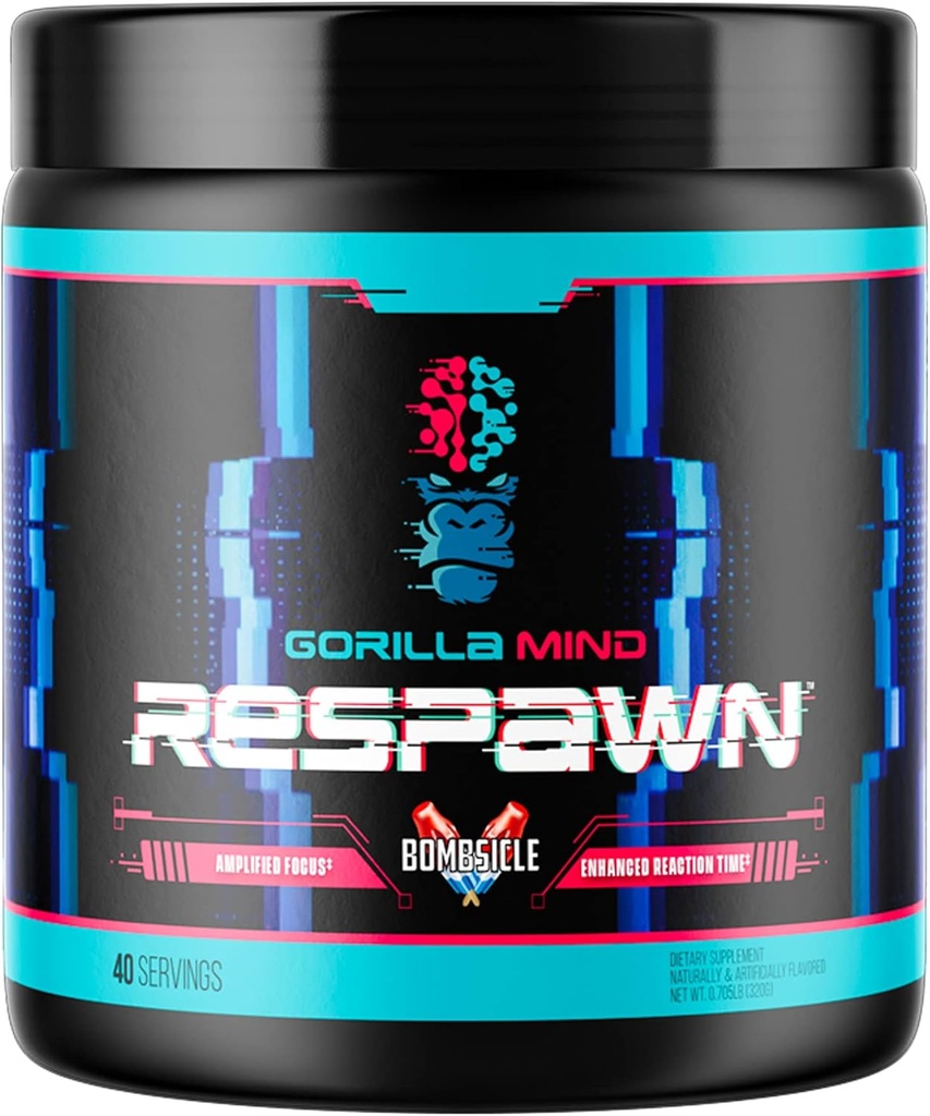 Gorilla Mind Respawn (Bombsikle) - Advanced Gaming Supplement for Vahvistettu Focus, Enhanced Reaction Time and Clean Energy (40 Servings)