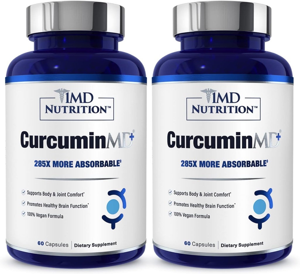 1MD Nutrition CurcuminMD Plus - Gurkmeja Curcumin med Boswellia Serrata - 285x Mer Absorbable | Joint Stiffness, Muscle Recovery och Mood Support | 120 kapslar (2-Pack)