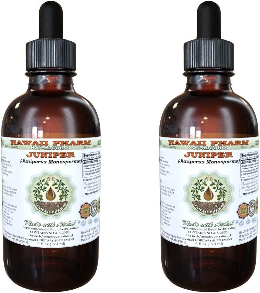 Juniper Alcohol-Free Liquid Extract, Organic Juniper (Juniperus Monosperma) Torkade Berry Glycerite Hawaii Pharm Natural Herbal Supplement 2x2 oz