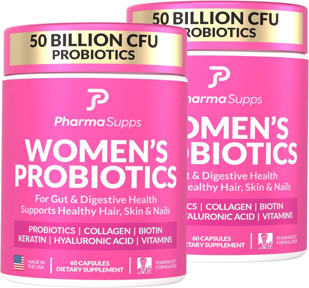 ADVANCED Naisten probiootit Gut Health - hiusten, ihon, & kynsien Vitamiinit Tuki - 50 miljardia PMY w/ Collagen, Biotin & Keratin - Probiootti Supplement for Digestive Health & Bloating Relief, USA-Made