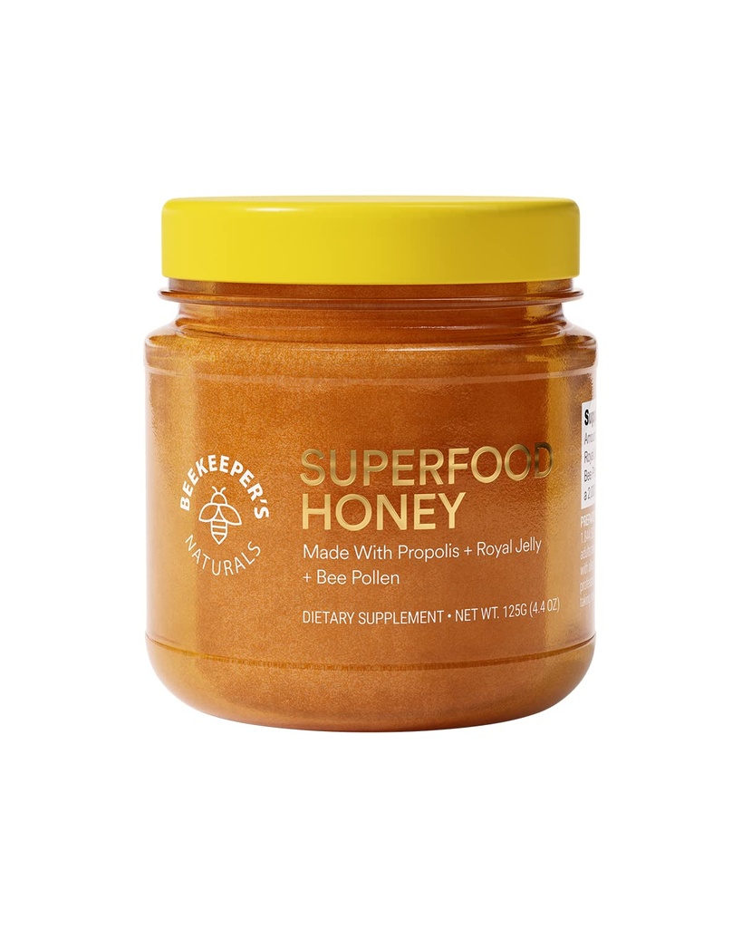 Superfood Honey by Beekeeper's Naturals - Bee Pollen, Royal Jelly, Propolis, Honey - Natural Energy, Immuunituki, Mental Clarity, Athletic Performance (4.4 oz)