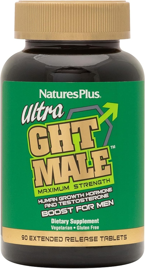 NaturesPlus Ultra GHT Mies - 90 laajennettua tablettia - Maksimi vahvuus Luonnollinen ihmisen kasvuhormoni Boost - Gluteeniton - 30 tarjoilua