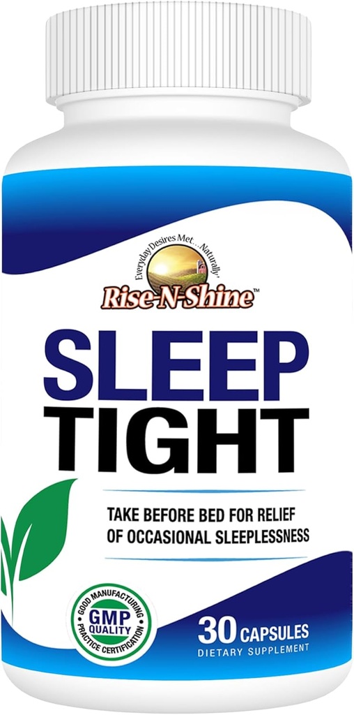Rise-N-Shine Sleep Tight Supplement med 5 HTP, Magnesium, GABA och L-Theanine - för kvinnor och män - 30-dagars leverans (30 kapslar)