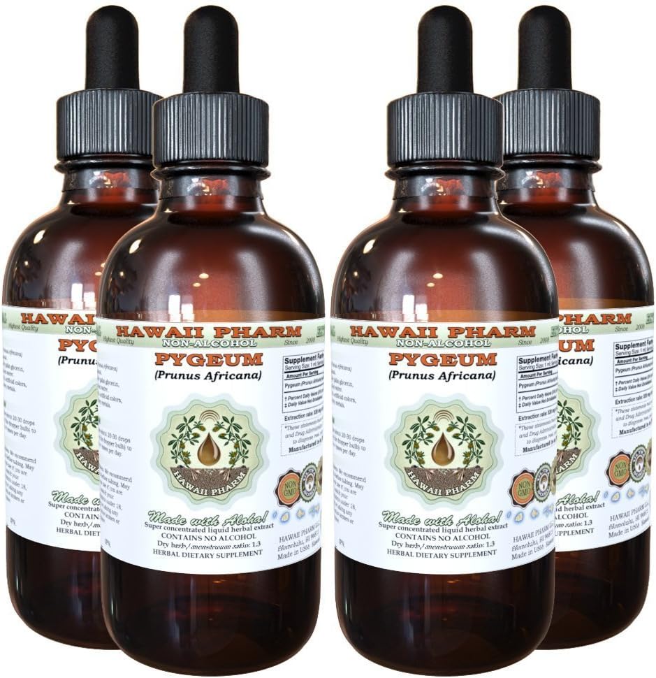 African Cherry Pygeum Alkoholiton nesteuute, African Cherry Pygeum (Prunus Africana) Bark Glycerite Natural Herbal Supplement, Havaiji Pharm, USA 4x4 oz