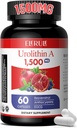Urolithin A Supplement 1000 mg Plus Trans-Resveratrol, Anthocyaniner, grönt te, främjar hälsosam åldrande, stödja cellulär och energi för män och kvinnor, 60 kapslar-60