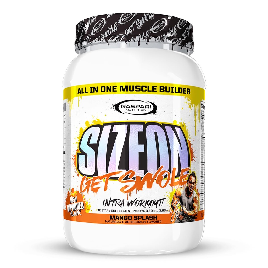 Gaspari Nutrition SizeOn, The Ultimate Hybrid Intra-Workout Amino Acid & Creatine Formel, Ökad muskelvolym och muskelåterhämtning (3,59 pund, Mango Splash)
