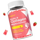 Collagen Gummies for Women Miehet, Naiset Yli 50, Collagen Peptides Proteiini tyyppi I, II, III, V, X Biotiini Keratin C-vitamiini A D E B12 K2 ihokarvakynnet Immuniteetti energia 60 mansikkamakuisia Gummies