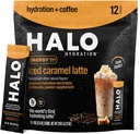 HALO Iced Caramel Latte - Energidryckspulver - Hälsosam kaffemix för hydrering med elektrolyter, koffein, vitaminer och mineraler - 20 kalorier - Keto och lågt kalori - 1 x 12 Sticks