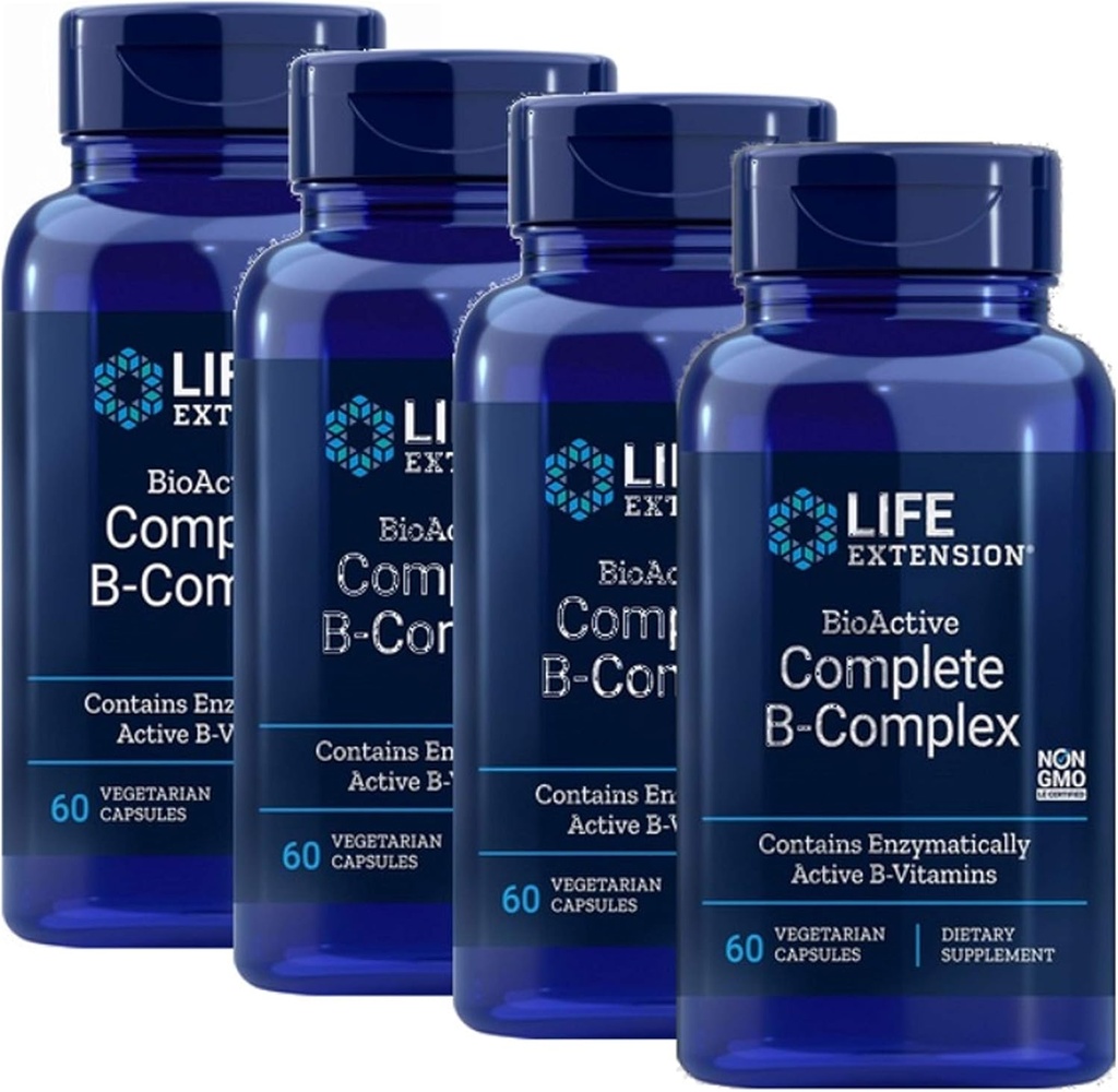 Life Extension BioActive Complete B Complex Täydellisin B Complex Formula 60 Kasvissyöjä Kapselit 4-pak