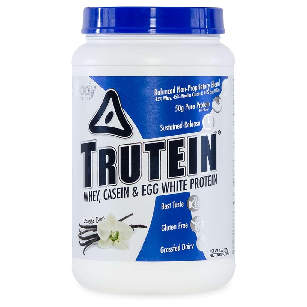 Ruumiin ravitsemus Truteiini High Protein Powder: 45% Whey, 45% Kaseiini, 10% Egg White Protein Shake Mix, Gluteeniton, Alhainen natrium, Matala carb Protein Supplement Powder for Men & Women, Vanilla Bean, 2lb