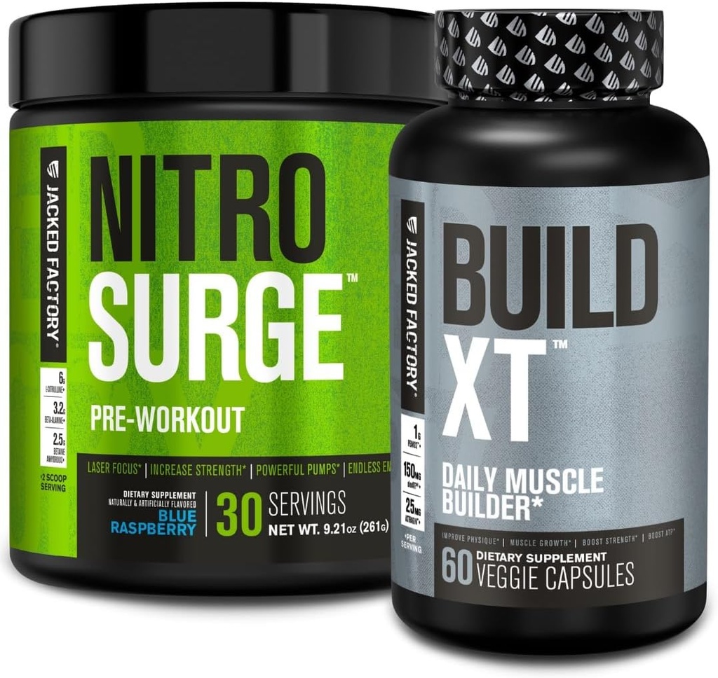 Jacked Factory Nitrosurge Esityö Sininen Vadelma & Rakenna XT Lihas Building Bundle miehille & naisille