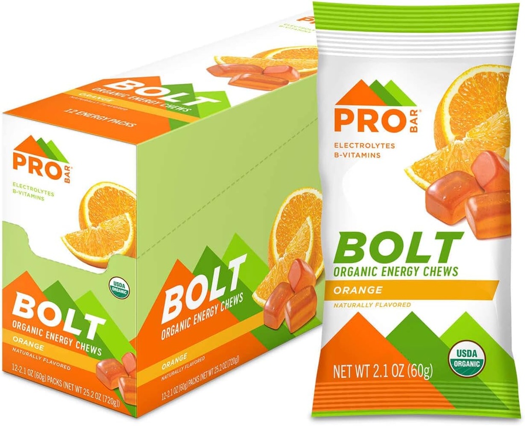 PROBAR - BOLT Organic Energy Chews, Orange, Non-GMO, Gluten-Free, USDA Certified Organic, Healthy, Natural Energy, Fast Fuel Gummies med vitamin B & C (12 Count)
