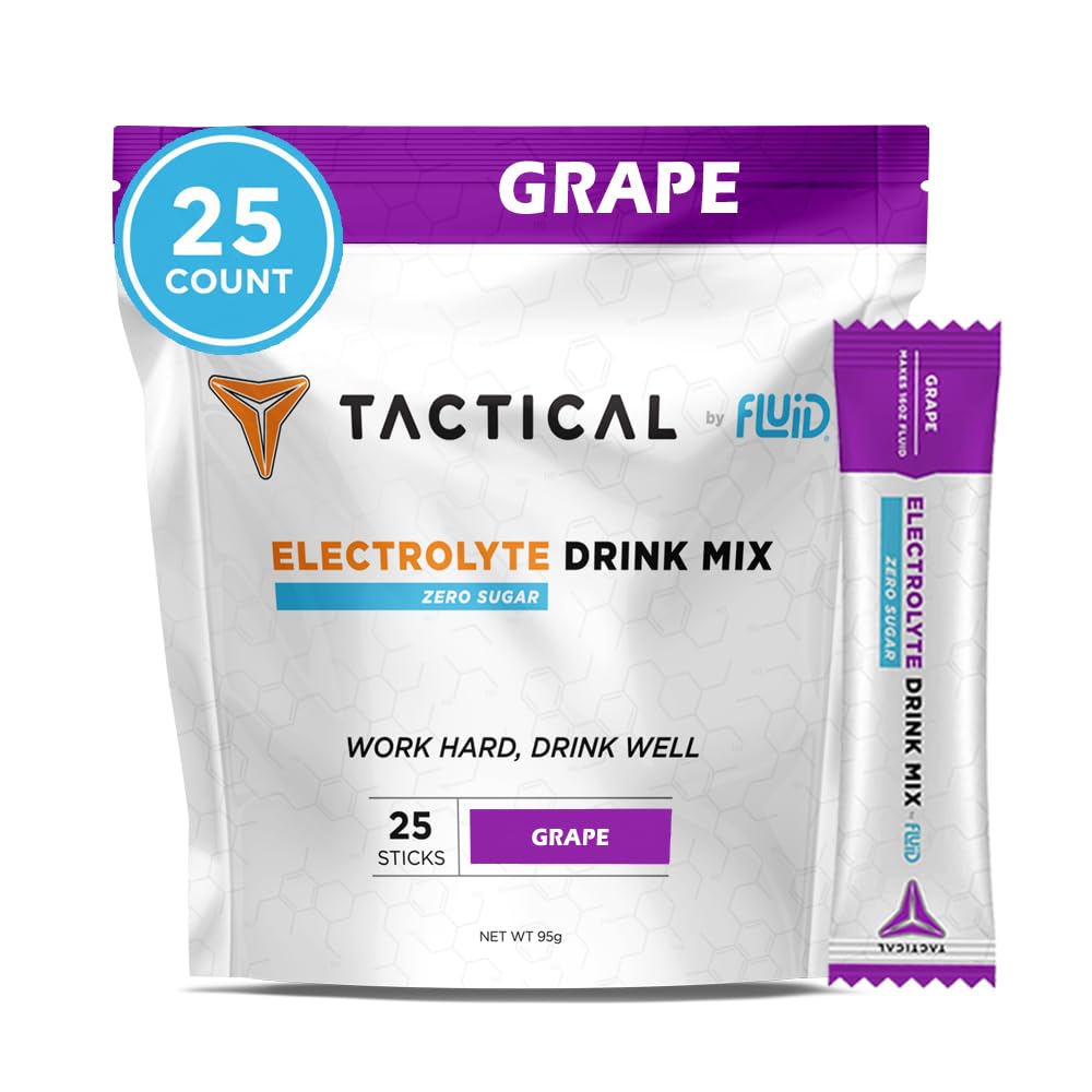 Fluid Tactical - Nolla sokeri, Keto Electrolyte Powder, Hydration Packets, Made in USA (Grape, 25 kreivi)