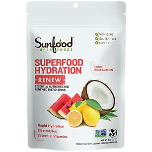 Sunfood Superfood Hydraation Uusi Coconut Water Powder, Elektrolyytit Powder sitruuna, meri suola & mineraalit, Clean Organic Electrolyte Drink Mix - 8 oz Bag