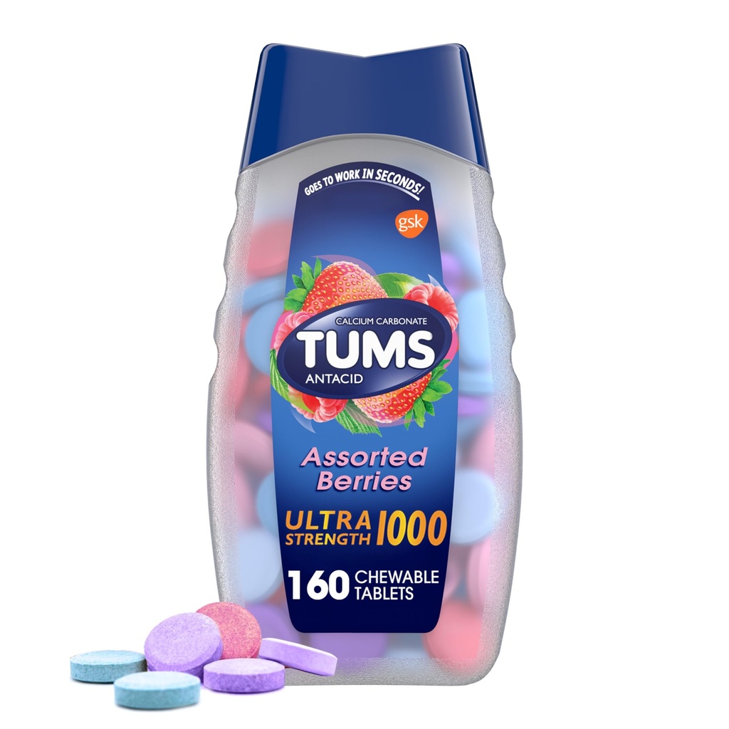 TUMS Ultra Strength Pureskeltavat antasidit Närästys- ja happovaivojen hoitoon, valikoidut marjat - 160