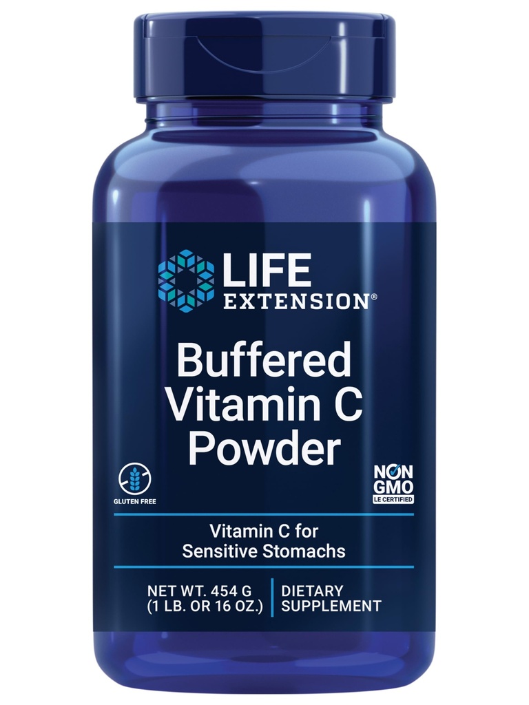 Life Extension Buffered Vitamin C Powder, Buffering Minerals, Calcium, Magnesium, Potassium & zink, för känsliga magar, Gluten Free, Non-GMO, Vegetarian, 454 Grams, cirka 84 portioner