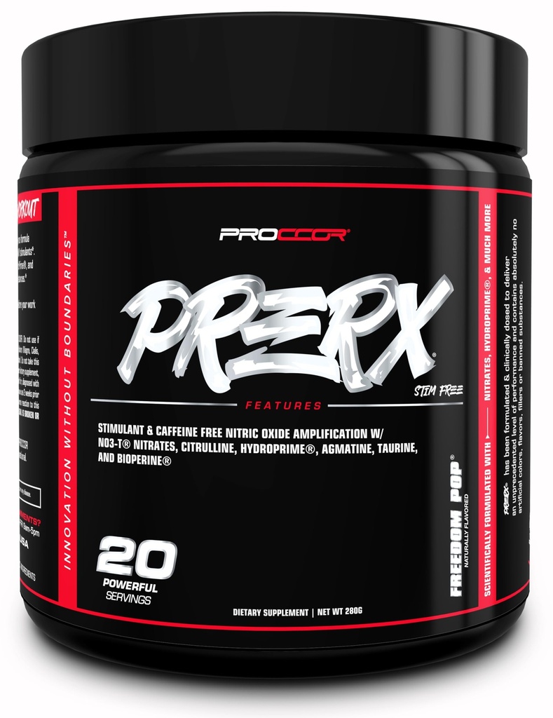 PreRx Comfeine Free Version - Täysin kliinisesti annosteltu, tieteellisesti muotoiltu suorituskyky Pre Treout nitraattien, luonnollisesti maku - 20 tarjoilut (Vapaus Pop)