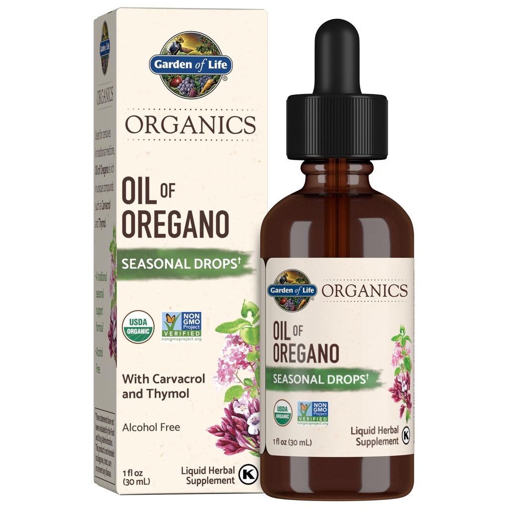 Life Organics Oil of Oregano Seasonal Drops 1fl oz (30 ml) Nestemäinen, voiöljykasvipohjainen immuunituki - alkoholiton, orgaaninen, ei-muuntogeeninen, vegaaninen ja gluteeniton kasvirohdosvalmisteet