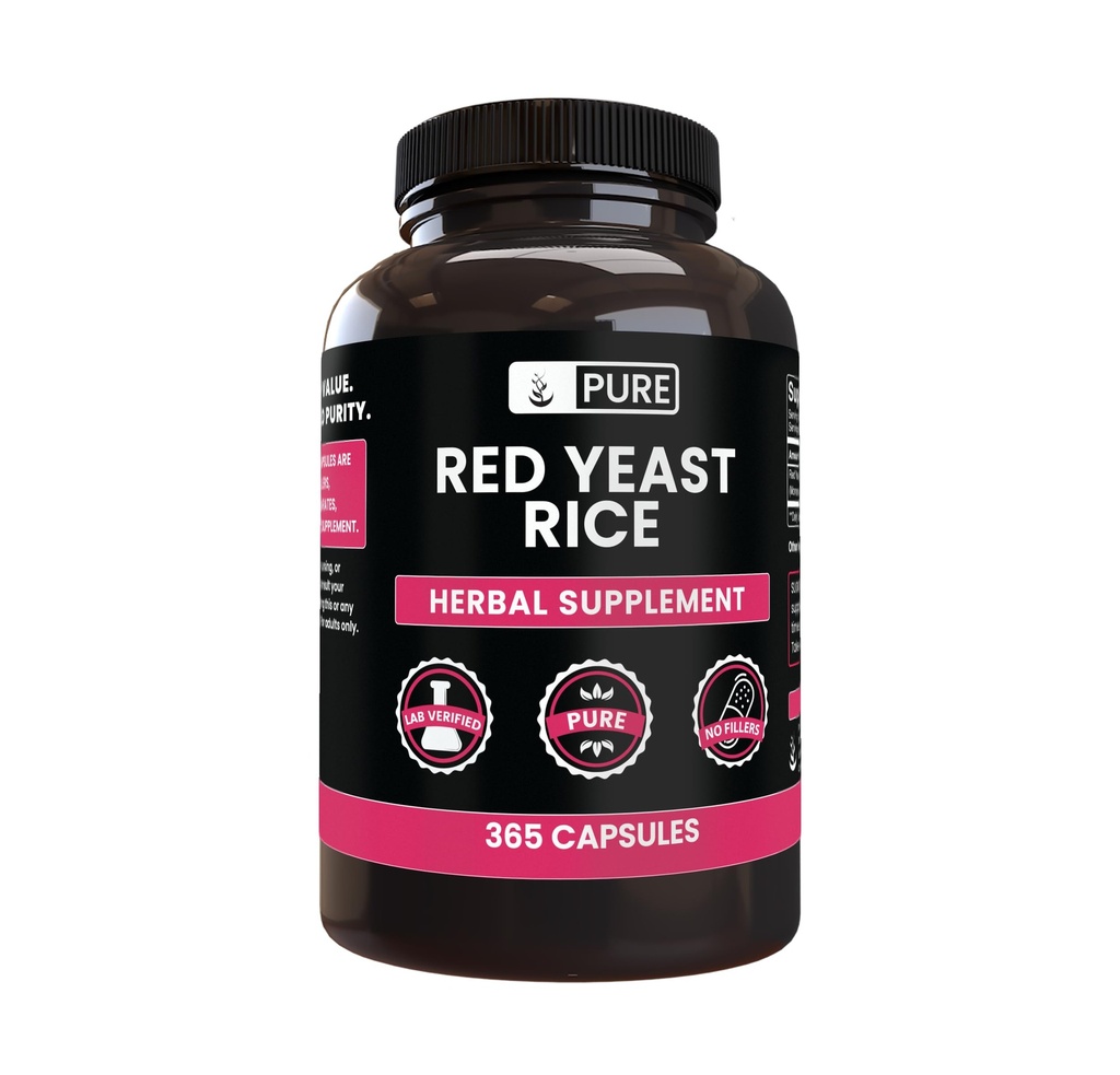 PURE ORIGINAL INGREDIENTS Red Yeast Rice (365 kapslar) No Magnesium eller Rice Fillers, Always Pure, Lab Verified