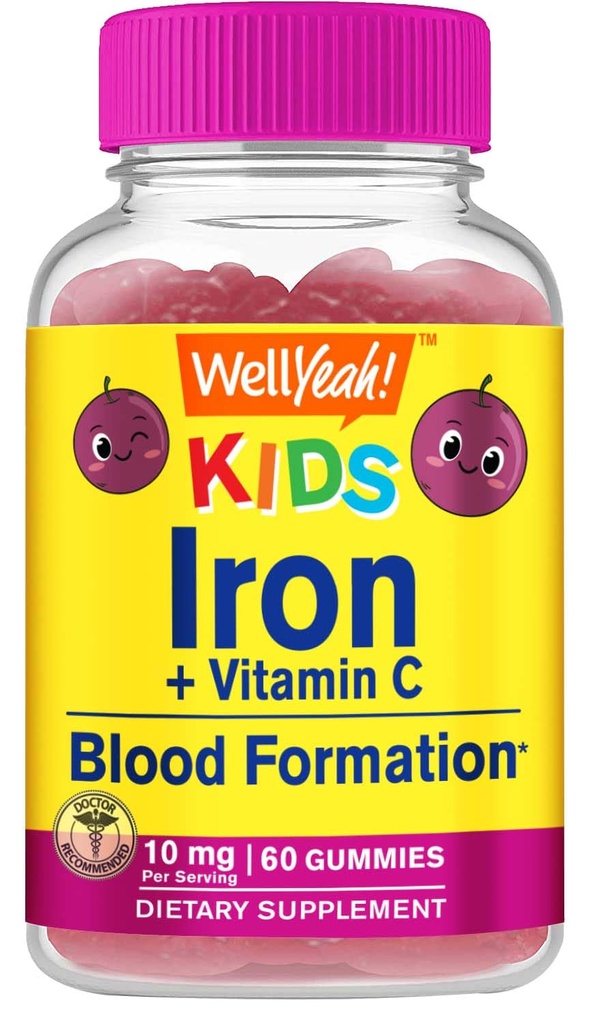 WellYeah Iron Gummies lapsille C-vitamiini - Anemia tuki, Red Blood Cell Formation, Energia, ja Immuniteetti Tuki Gummy, Rauta Lisäravinteet lapsille - GMO vapaa, luonnon rypäleiden maku - 60 Count