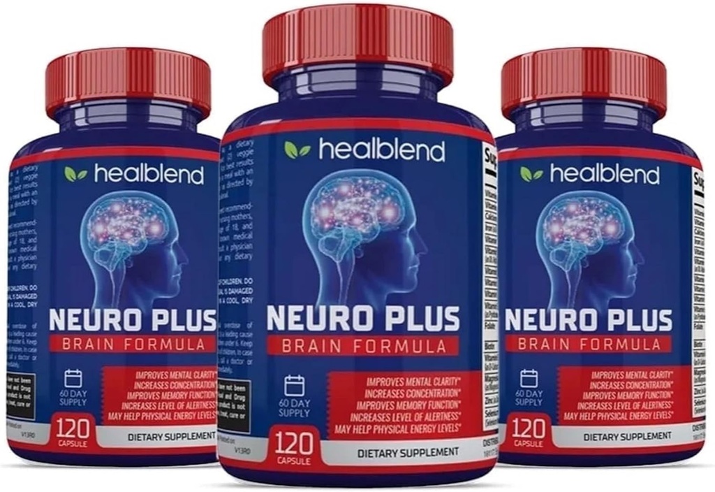 Neuro Plus Brain & Focus Formula - Brain Booster täydentää, tukee mielen selvyys & Focus - parantaa keskittymistä & henkinen energia . 120 kapselia (3 pakkaus)