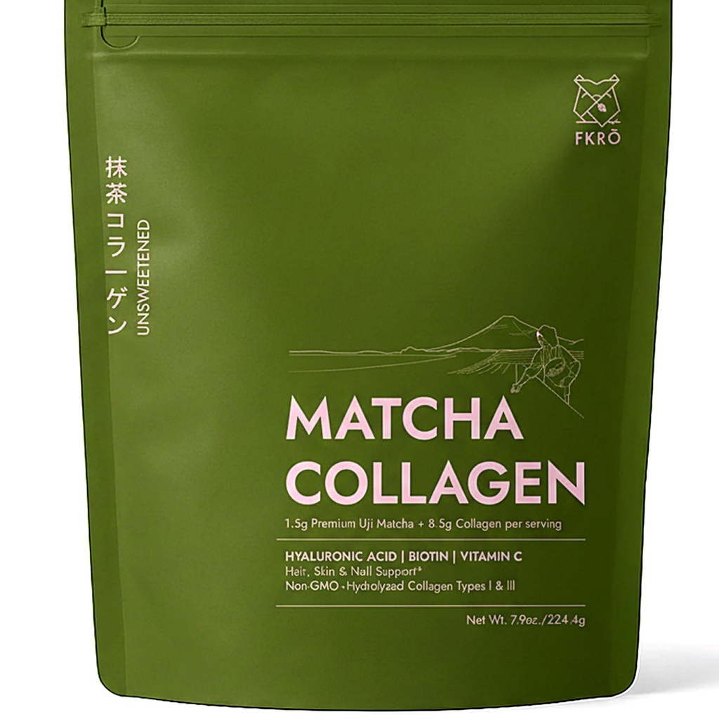 FKRO Matcha Collagen Powder w Biotin, Hyaluronic Acid & Vitamiini - Terveet hiukset, iho ja kynnet - Luonnollinen tyyppi I & III Hydrolyzed Collagen Powder, makeuttamaton Matcha Latte - 22 Tarjoilut, 7.9oz