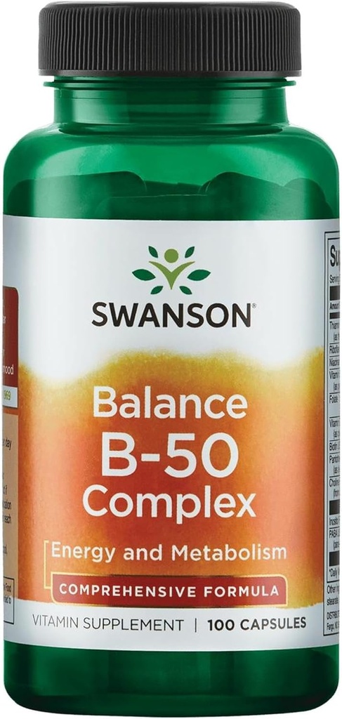 Swanson B-50 Complex - Vitamin Supplement främjar energi & Metabolism Support - Kan stödja hjärthälsa, minne och stöd - (100 kapslar)