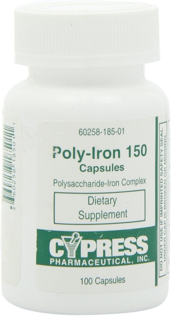 Ravintolisä - Polyrautakapselit 150 mg (100 kapselia per pullo) Cypress Pharmaceutical #185-01 (1 pullo 100 kapselia)